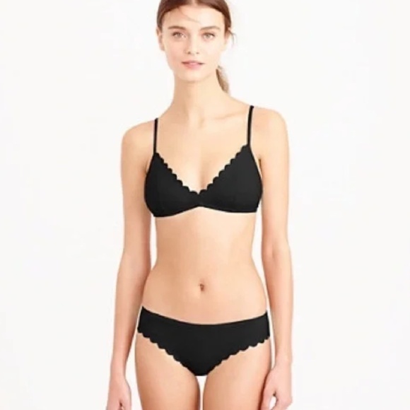 J Crew Black Italian Matte Scalloped Bikini Underwire Balconette Hipster SZ S - Picture 1 of 9